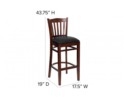 BLNK HERCULES Series Mahogany Wood Vertical Slat Back Restaurant Bar Stool with Vinyl Seat - Black