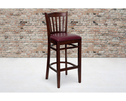 BLNK HERCULES Series Mahogany Wood Vertical Slat Back Restaurant Bar Stool with Vinyl Seat