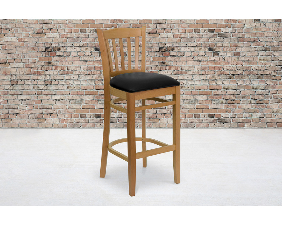 BLNK HERCULES Series Natural Wood Vertical Slat Back Restaurant Bar Stool with Vinyl Seat