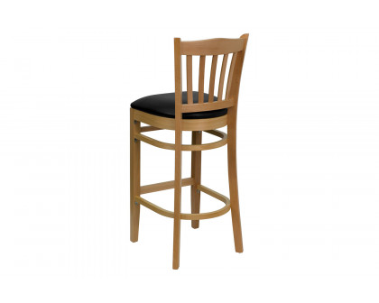 BLNK HERCULES Series Natural Wood Vertical Slat Back Restaurant Bar Stool with Vinyl Seat - Black