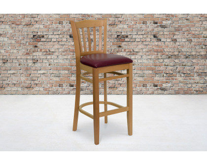 BLNK HERCULES Series Natural Wood Vertical Slat Back Restaurant Bar Stool with Vinyl Seat