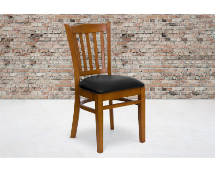 BLNK HERCULES Series Cherry Wood Vertical Slat Back Restaurant Chair with Vinyl Seat