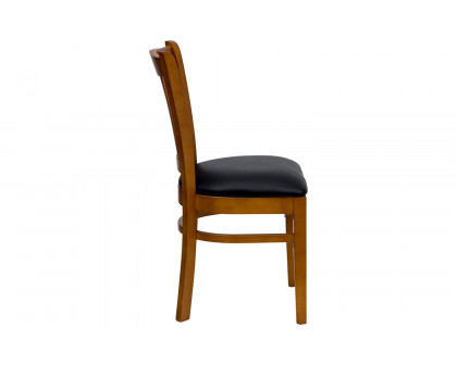 BLNK HERCULES Series Cherry Wood Vertical Slat Back Restaurant Chair with Vinyl Seat - Black