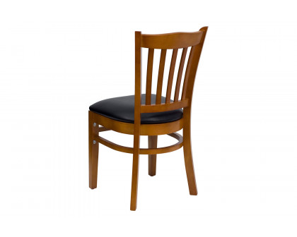 BLNK HERCULES Series Cherry Wood Vertical Slat Back Restaurant Chair with Vinyl Seat - Black