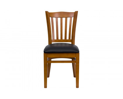 BLNK HERCULES Series Cherry Wood Vertical Slat Back Restaurant Chair with Vinyl Seat - Black