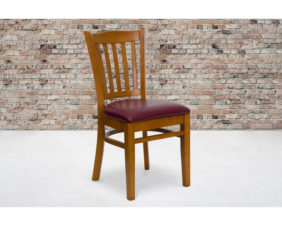 BLNK HERCULES Series Cherry Wood Vertical Slat Back Restaurant Chair with Vinyl Seat