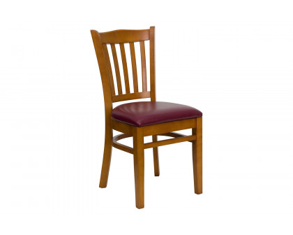 BLNK HERCULES Series Cherry Wood Vertical Slat Back Restaurant Chair with Vinyl Seat