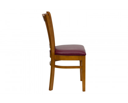 BLNK HERCULES Series Cherry Wood Vertical Slat Back Restaurant Chair with Vinyl Seat - Burgundy