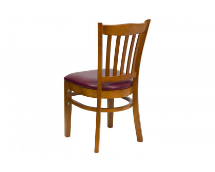 BLNK HERCULES Series Cherry Wood Vertical Slat Back Restaurant Chair with Vinyl Seat - Burgundy