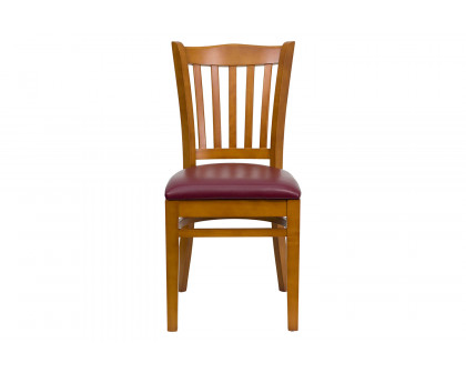 BLNK HERCULES Series Cherry Wood Vertical Slat Back Restaurant Chair with Vinyl Seat - Burgundy