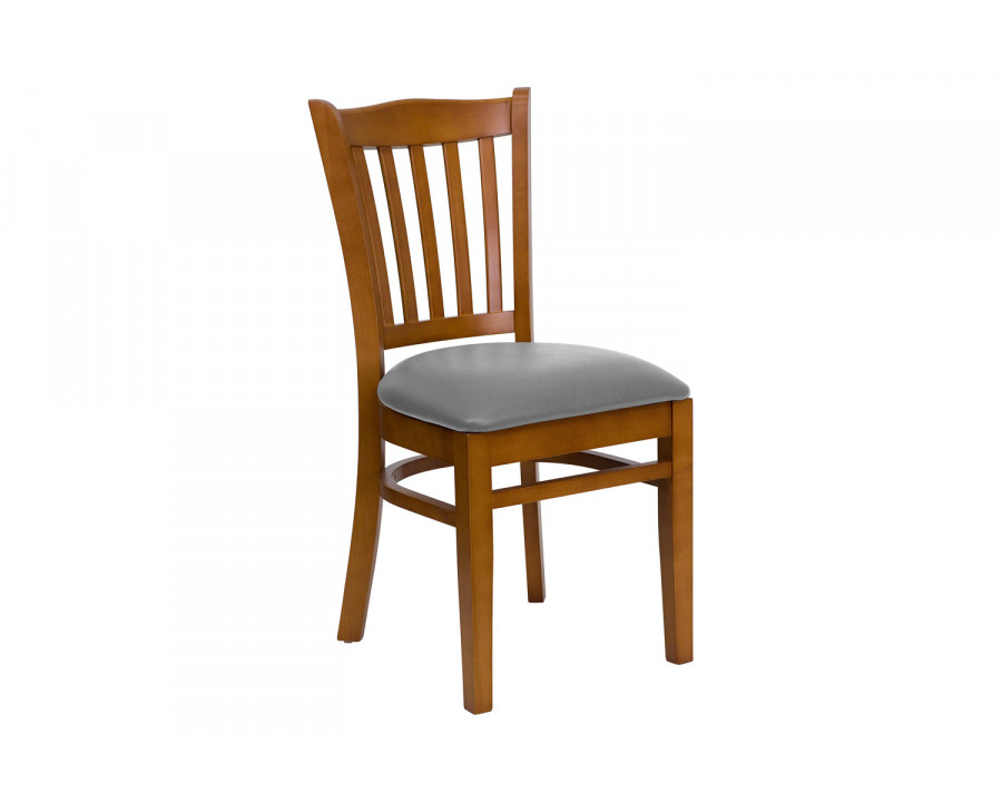 BLNK HERCULES Series Wood Vertical Slat Back Restaurant Chair with Custom Upholstered Seat - Cherry