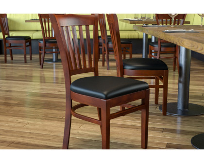 BLNK HERCULES Series Mahogany Wood Vertical Slat Back Restaurant Chair with Vinyl Seat