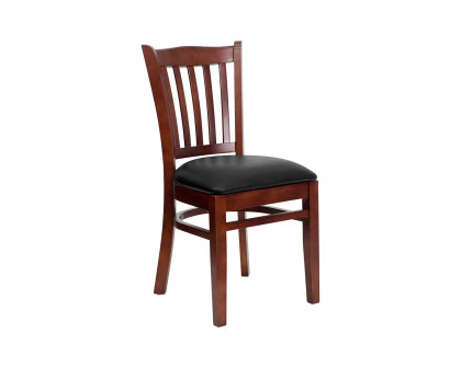 BLNK HERCULES Series Mahogany Wood Vertical Slat Back Restaurant Chair with Vinyl Seat - Black