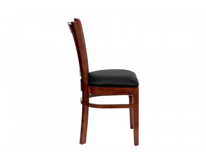 BLNK HERCULES Series Mahogany Wood Vertical Slat Back Restaurant Chair with Vinyl Seat - Black