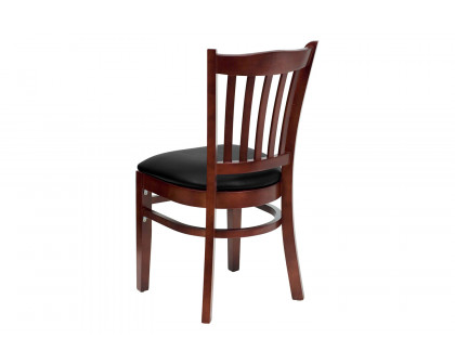 BLNK HERCULES Series Mahogany Wood Vertical Slat Back Restaurant Chair with Vinyl Seat - Black