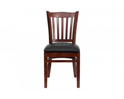 BLNK HERCULES Series Mahogany Wood Vertical Slat Back Restaurant Chair with Vinyl Seat - Black