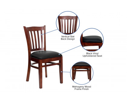 BLNK HERCULES Series Mahogany Wood Vertical Slat Back Restaurant Chair with Vinyl Seat - Black