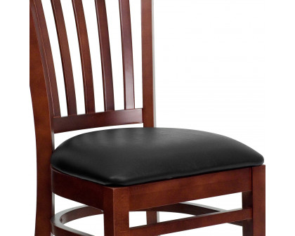 BLNK HERCULES Series Mahogany Wood Vertical Slat Back Restaurant Chair with Vinyl Seat - Black