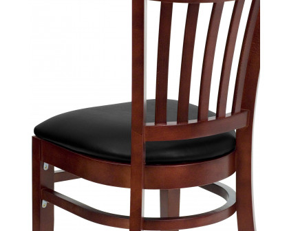 BLNK HERCULES Series Mahogany Wood Vertical Slat Back Restaurant Chair with Vinyl Seat - Black