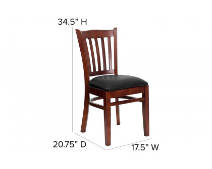 BLNK HERCULES Series Mahogany Wood Vertical Slat Back Restaurant Chair with Vinyl Seat - Black