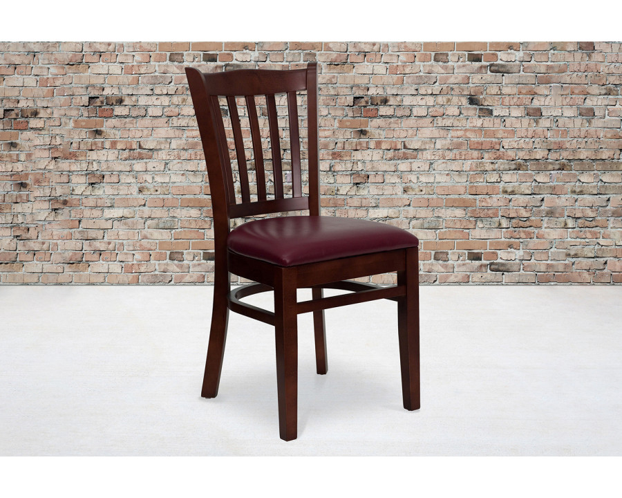 BLNK HERCULES Series Mahogany Wood Vertical Slat Back Restaurant Chair with Vinyl Seat