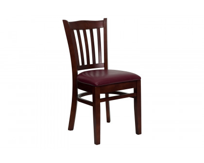 BLNK HERCULES Series Mahogany Wood Vertical Slat Back Restaurant Chair with Vinyl Seat