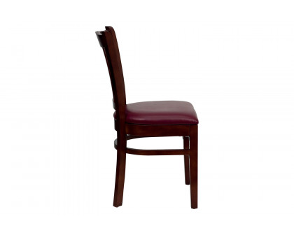 BLNK HERCULES Series Mahogany Wood Vertical Slat Back Restaurant Chair with Vinyl Seat - Burgundy