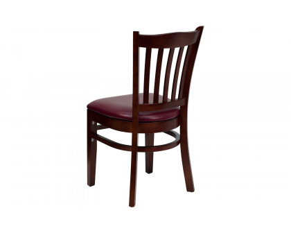 BLNK HERCULES Series Mahogany Wood Vertical Slat Back Restaurant Chair with Vinyl Seat - Burgundy