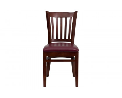 BLNK HERCULES Series Mahogany Wood Vertical Slat Back Restaurant Chair with Vinyl Seat - Burgundy