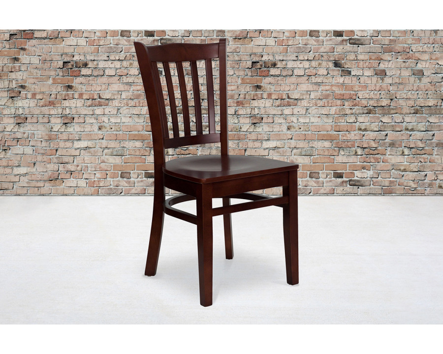 BLNK HERCULES Series Wood Vertical Slat Back Restaurant Chair - Mahogany