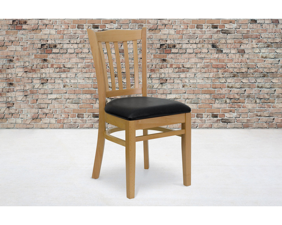 BLNK HERCULES Series Natural Wood Vertical Slat Back Restaurant Chair with Vinyl Seat