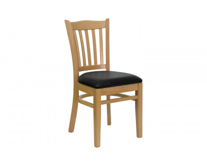 BLNK HERCULES Series Natural Wood Vertical Slat Back Restaurant Chair with Vinyl Seat