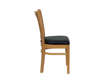 BLNK HERCULES Series Natural Wood Vertical Slat Back Restaurant Chair with Vinyl Seat - Black