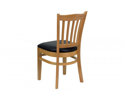 BLNK HERCULES Series Natural Wood Vertical Slat Back Restaurant Chair with Vinyl Seat - Black