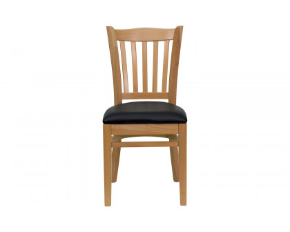 BLNK HERCULES Series Natural Wood Vertical Slat Back Restaurant Chair with Vinyl Seat - Black