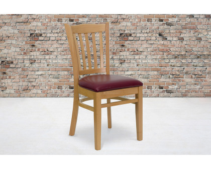 BLNK HERCULES Series Natural Wood Vertical Slat Back Restaurant Chair with Vinyl Seat