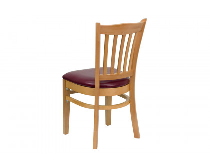 BLNK HERCULES Series Natural Wood Vertical Slat Back Restaurant Chair with Vinyl Seat - Burgundy