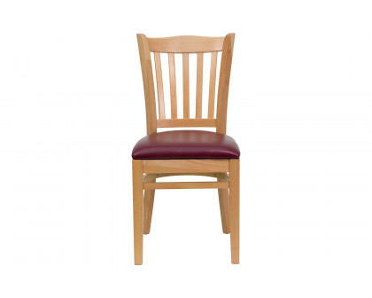 BLNK HERCULES Series Natural Wood Vertical Slat Back Restaurant Chair with Vinyl Seat - Burgundy