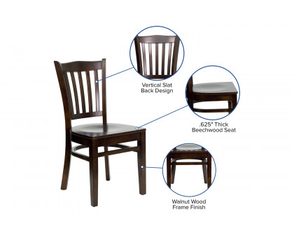 BLNK HERCULES Series Wood Vertical Slat Back Restaurant Chair - Walnut