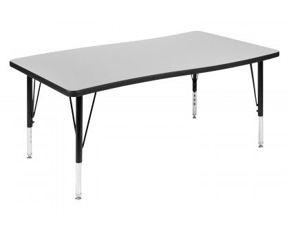 BLNK Emmy Oval Thermal Laminate Wave Flexible Activity Table Set with Chairs - Gray, 76"L, with 12" Student Stack Chairs