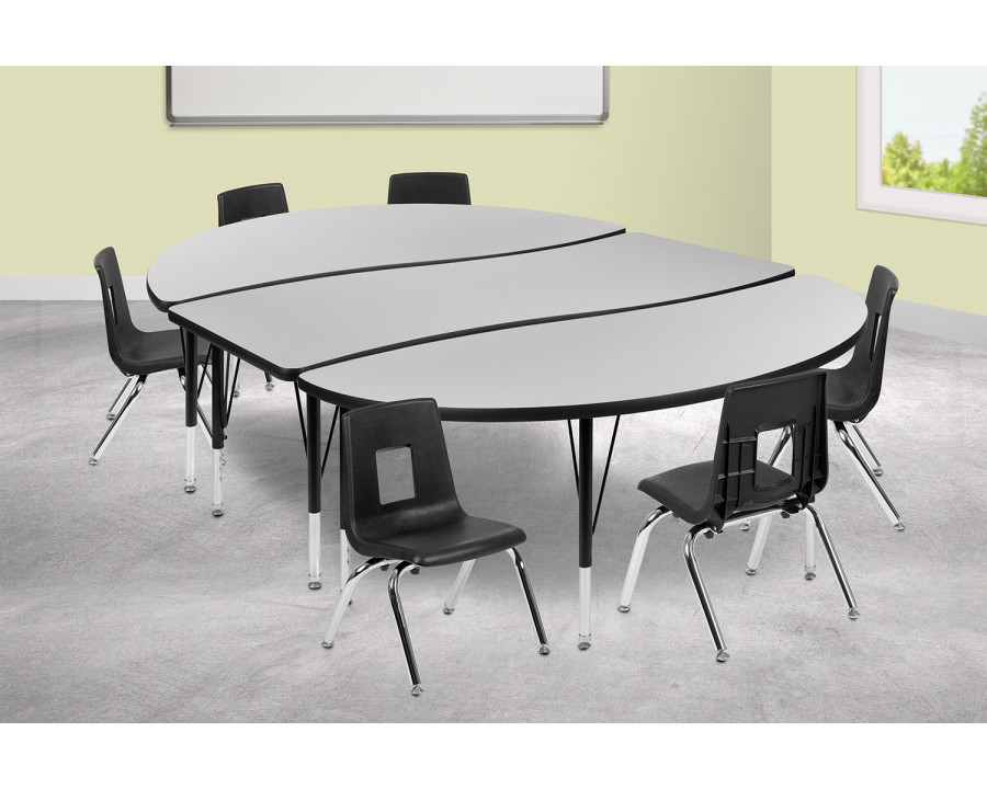 BLNK Emmy Oval Thermal Laminate Wave Flexible Activity Table Set with Chairs - Gray, 86"L, with 12" Student Stack Chairs