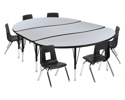 BLNK Emmy Oval Thermal Laminate Wave Flexible Activity Table Set with Chairs - Gray, 86"L, with 12" Student Stack Chairs