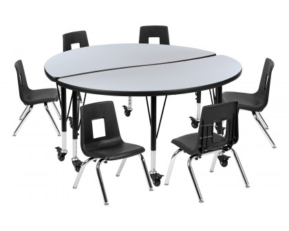 BLNK Emmy Mobile Circle Thermal Laminate Wave Flexible Activity Table Set - Gray, 47.5"D, with 12" Student Stack Chairs