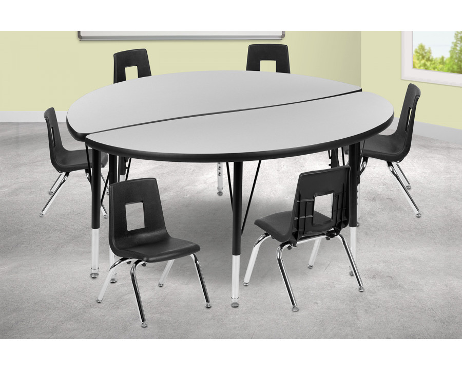 BLNK Emmy Circle Thermal Laminate Wave Flexible Activity Table Set - Gray, 47.5"D, with 12" Student Stack Chairs