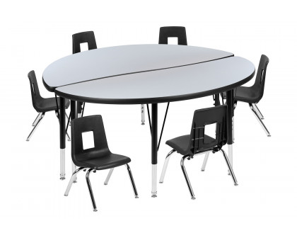 BLNK Emmy Circle Thermal Laminate Wave Flexible Activity Table Set - Gray, 47.5"D, with 12" Student Stack Chairs