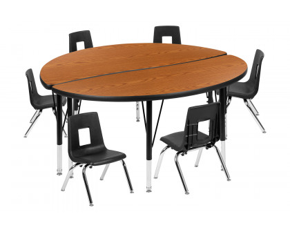 BLNK Emmy Circle Thermal Laminate Wave Flexible Activity Table Set - Oak, 47.5"D, with 12" Student Stack Chairs