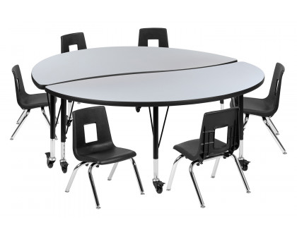 BLNK Emmy Mobile Circle Thermal Laminate Wave Flexible Activity Table Set - Gray, 60"D, with 12" Student Stack Chairs