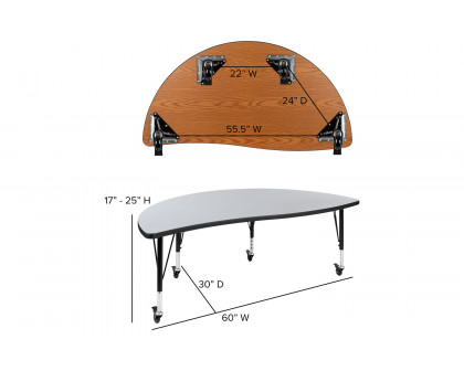 BLNK Emmy Mobile Circle Thermal Laminate Wave Flexible Activity Table Set - Gray, 60"D, with 12" Student Stack Chairs