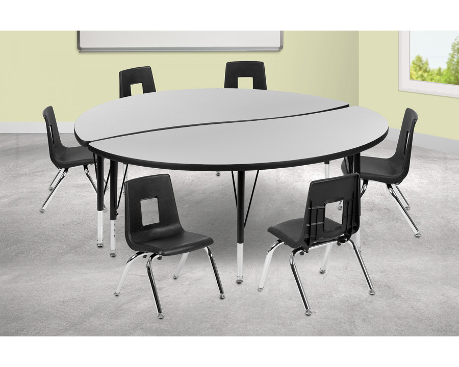 BLNK Emmy Circle Thermal Laminate Wave Flexible Activity Table Set - Gray, 60"D, with 12" Student Stack Chairs