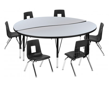 BLNK Emmy Circle Thermal Laminate Wave Flexible Activity Table Set - Gray, 60"D, with 12" Student Stack Chairs